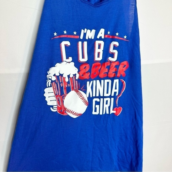 Chicago Cubs and Beer Baseball Navy Blue Racerback Tank Top Womens Small - Picture 2 of 8